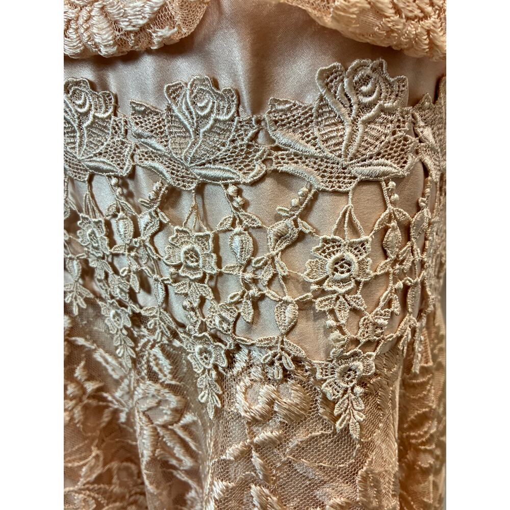 Vintage 80s Lace Bridal Dress Champagne Romantic Victorian Drop Waist - Picture 9 of 14
